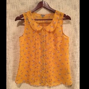 Yellow Floral Sleeveless “PeterPan” Collar Blouse
